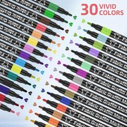30 Textielstiften, Machinewasbaar, Niet-giftige Textielmarker, Wasbare Set met Fijne Punt, Textielverfstiften, Hobbystiften, Permanente Textielmarker Voor T-shirts, Jeans, Stoffen Tassen — thumbnail 2