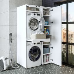Roomart DUO-I Wasmachine Ombouwkast 112x205 cm - met Hoge Kast 45 en Uittrekblad - Wit — thumbnail 3