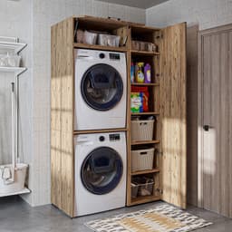 Roomart DUO-I Wasmachine Ombouwkast 112x205 cm - met Hoge Kast 45 - Eiken — thumbnail 3