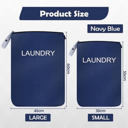 Waszakken voor vuile was - 2 stuks - Waterdicht met ritssluiting - Opvouwbare wasmand en opbergtas - 2 maten, marineblauw — thumbnail 3
