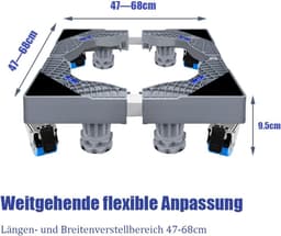Wasmachine-onderstel met wieltjes, wasmachinesokkel, platform voor koelkast, droger en vriezer, berenbelasting 200 kg, verhoging 9,5 cm, verstelbare breedte (47 - 68 cm) — thumbnail 2