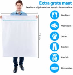 Livenzo XXL Waszak 90x110 cm – Extra Grote Wasnet – Wasmachine Waszak met Rits – Voor Dekbedden, Gordijnen & Grote Was – Wit — thumbnail 2