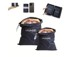 2 Stuks Waszakken voor op reis - 2 maten - waszakken voor vuile was en natte kleding - waterdichte opbergtas met draaggreep - opvouwbare vuilwaszak - voor vakantie, camping, zwembad