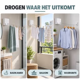 Waslijn In- en uittrekbaar - max. 4,2 meter - Wandwaslijn met Oprolmechanisme - Stevig Waslijndraad voor Binnen – Uittrekbare Wasrek – Wasdraad - Wanddroogrek – Ruimtebesparend – Klein droogrek - Met of zonder boren - Ideaal voor Studentenkamer — thumbnail 3