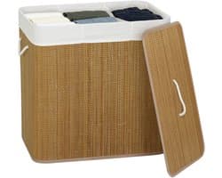 Bamboe wasmand met deksel - Wasmand 3 vakken 144 liter - Wassorteerder met touwhandvatten - Wasbox met deksel - 60x40x60 cm - Was scheiden - Badkamer Natuurlijk