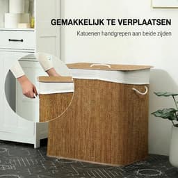Bamboe wasmand met deksel - Wasmand 3 vakken 144 liter - Wassorteerder met touwhandvatten - Wasbox met deksel - 60x40x60 cm - Was scheiden - Badkamer Natuurlijk — thumbnail 4
