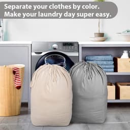 Waszakken met handgrepen, opslag voor vuile kleding, voor studentenhuis of reizen, wasmandvoering, geschikt voor de meeste wasmanden, 140 l, 2 stuks, beige en grijs — thumbnail 4