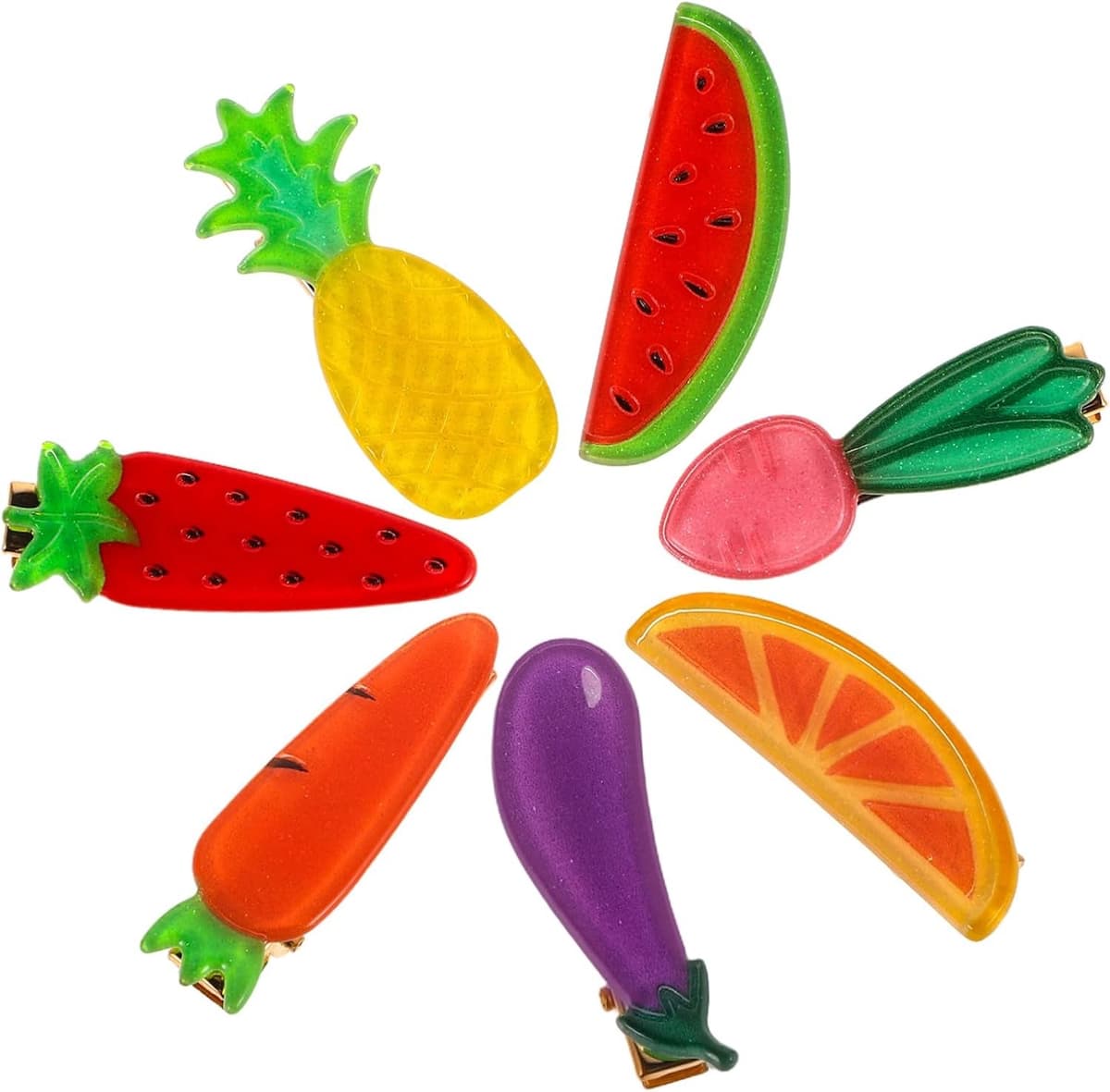 1set Schattige Fruit Groente Haarclips Delicate Haaraccessoires Met Watermeloen Wortel Aardbei Ananas Sinaasappel Voor Vrouwelijke Haarstijl Decoratie — afbeelding 1