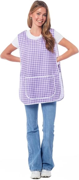 Geruite damesschort met biezen en tabardschort, overall, voorzak, stijlvolle tabellen voor vrouwen, casual schorten voor vrouwen, om te gebruiken in huis, keuken, restaurants, coffeeshops, gemaakt in — thumbnail 4
