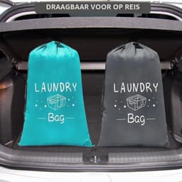 2 grote waszakken, 120 l, opvouwbaar, voor vuile kleding, met trekkoord, voor reis/badkamer/slaapkamer/slaapzaal (61 × 91 cm) — thumbnail 3
