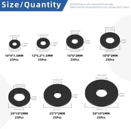 Assortiment set van 175 stuks vlakke rubber washers - 7 maten voor lek- en trillingsdemping — thumbnail 2
