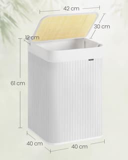 SONGMICS Wasmand, 95 L wasmand met deksel, bamboe wasbox met handgrepen, opvouwbaar, afneembare waszak, machinewasbaar, wasruimte, wit LCB060W01 — thumbnail 2