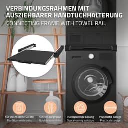 Universeel Tussenframe voor Wasmachine en Droger met Uitschuifbare Plaat - 60x60 cm - Zwart Verbindingsframe en Opbergruimte — thumbnail 4