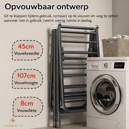 Yar Inklapbaar Droogrek – 10-18 Meter Drooglengte – Zwart – Met Verstelbare Vleugels – Staal — thumbnail 4