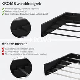 KROMS Full Color Zwart 80cm Wanddroogrek - 4m Drooglengte - Incl. Boormal - Droogrek Inklapbaar - Wasrek Hangend - Uitklapbaar - Muur - Ophangbaar — thumbnail 4