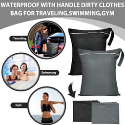 Set van 4 - Grote reiswaszakken - Waterdicht met handvatten - Wasbaar - Geschikt voor op reis - Geschikt voor nat en droog gebruik - Voor zwemkleding, sportkleding, wasgoed, zwembad, studentenkamers, enz. — thumbnail 2