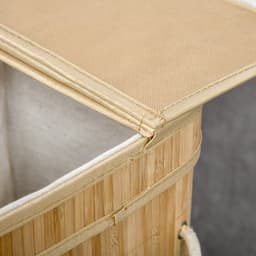 Wasmand, opbergmand, speelgoedopslag, kledingopslag, met deksel en handgrepen, 2 vakken, met afneembare stofzak, geschikt voor woonkamer, slaapkamer, badkamer 54,2 x 35,2 x 59,5 cm hout kleur bamboe — thumbnail 4