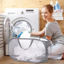 OKWISH Wasmand 2 Stuks - Faltbare Pop-up Wasmand - Wasmand met Deksel - Grijs - Polyester + Staaldraad — thumbnail 3