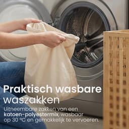 CLP Wasmand met deksel - Ronthy - Wasbox - Waszak 70L wasbaar uitneembaar - Bamboe Frame - voor Badkamer - natura — thumbnail 3