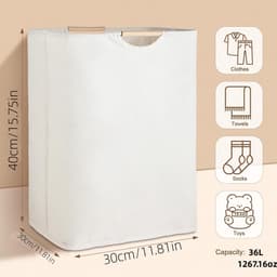 Wasmand - opvouwbare wasmand - draagbare waterdichte opbergmand - geschikt voor het opbergen van vuile kleding, handdoeken en speelgoed (30*40cm - gebroken wit) — thumbnail 4
