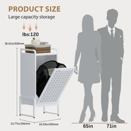 VEEHAUS® Tessi Wasmand - Luxe Wasverzamelmand – Wasbox – Ergonomisch Uitneembare Zak – Metalen Frame van Hoogwaardig Staal - 42 x 35 x 93 cm – Crème — thumbnail 2