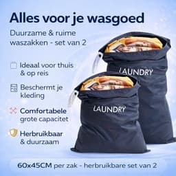 Waszak – Grote Waszakken – Waszak voor Op Reis – Beschermzak voor Wasmachine – Waszak groot – Waszakken voor wasgoed – Opbergtas Wasnet voor Kleding & Ondergoed – Herbruikbaar & Duurzaam – 60x45CM - 2 stuks — thumbnail 2