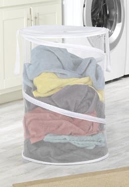 Opvouwbare witte wasmand, opvouwbare wasmand voor vuile was, wasmand met trekkoord voor vuile was, opbergmand voor dagelijkse benodigdheden. — thumbnail 2