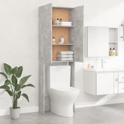 Gecheer Wasmachinekast, 2 deuren en 3 vakken, rek voor wasmachine, ruimtebesparend bovenkast voor wasmachine, wc-rek, betongrijs, 64 x 25,5 x 190 cm — thumbnail 2