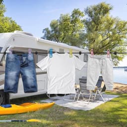 Verstelbare Elastische Reiswaslijn met 12 Kledingklemmen voor Binnen- en Buitengebruik - Ideaal voor op de Camping or Balkon — thumbnail 3