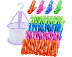 48 Kleerhangers met Mandje, Gekleurde Klemmen Zonder Opdruk