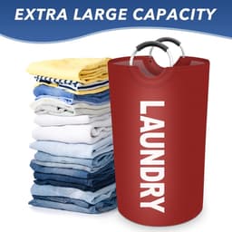 Wasmand - Waszak – Wassorteerder - Waszakken voor wasgoed - Opvouwbaar – 90L- 38x79cm - waszak vouwbaar - Wasmand met handvaten - Wassorteerder - Wasmanden - Wasbox - Waszak met 1 compartiment - Opbergmand - Boom patroon -- draagbaar wasbox - Rood — thumbnail 2