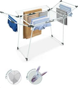 BAUER & MEYER® Droogrek Classic - Wasrek Inklapbaar - Incl. 20 wasknijpers + 1x wasmand - 25 Meter drooglengte + 30kg draagkracht - WIT — thumbnail 1