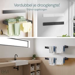 BAUER & MEYER® Wanddroogrek XXL 116cm - Droogrek Inklapbaar - Incl. 10 wasknijpers + 1x wasmand - Wasrek - 8.1 Meter drooglengte - Zwart — thumbnail 4