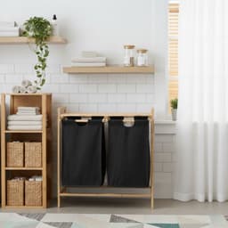 ACAZA Wasmand - 2 Vakken - Wassorteerder - 44 L - bamboe - 73,5 x 64, 5 x 33 cm - Zwart — thumbnail 5