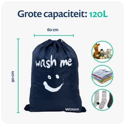 Wonair - Waszak - Waszakken - Grote waszak - Laundry bag - 2 Stuks - 60x90cm - Donkerblauw - Met trekkoord — thumbnail 5