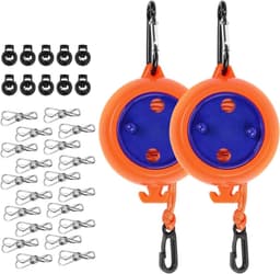 Intrekbare waslijn voor op reis - 2-pack, 10 meter draad, verstelbaar met 10 gespen, 20 wasknijpers - Oranje. — thumbnail 1
