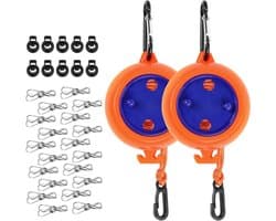 Intrekbare waslijn voor op reis - 2-pack, 10 meter draad, verstelbaar met 10 gespen, 20 wasknijpers - Oranje.