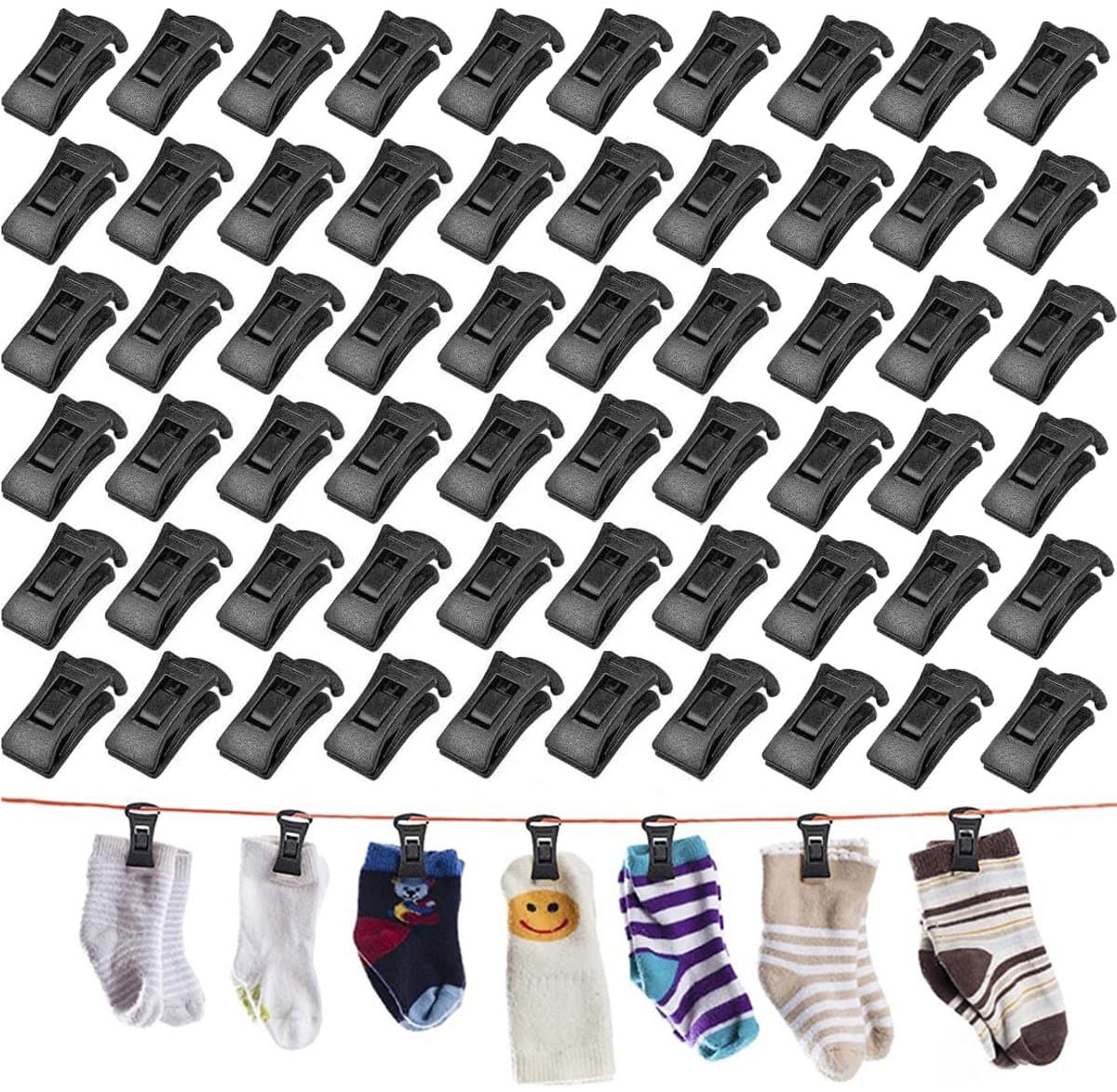 Sokken clips - Sokkenhouders - 60 stuks - 2,8 cm - Antislip Wasknijpers - Waslijnknijpers - Zwart — afbeelding 1