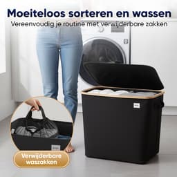 DARI. - Wasmand 3 vakken - Wassorteerder - 205L XXL - met 3 uitneembare zakken - wasmand - zwart - knopen — thumbnail 3