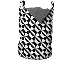 ABAKUHAUS zwart-witte waszak, Boho-diagonale vormen, wasmand met handvatten, trekkoordsluiting, voor wasserettes, 33 cm breed x 49 cm hoog, kolengrijs