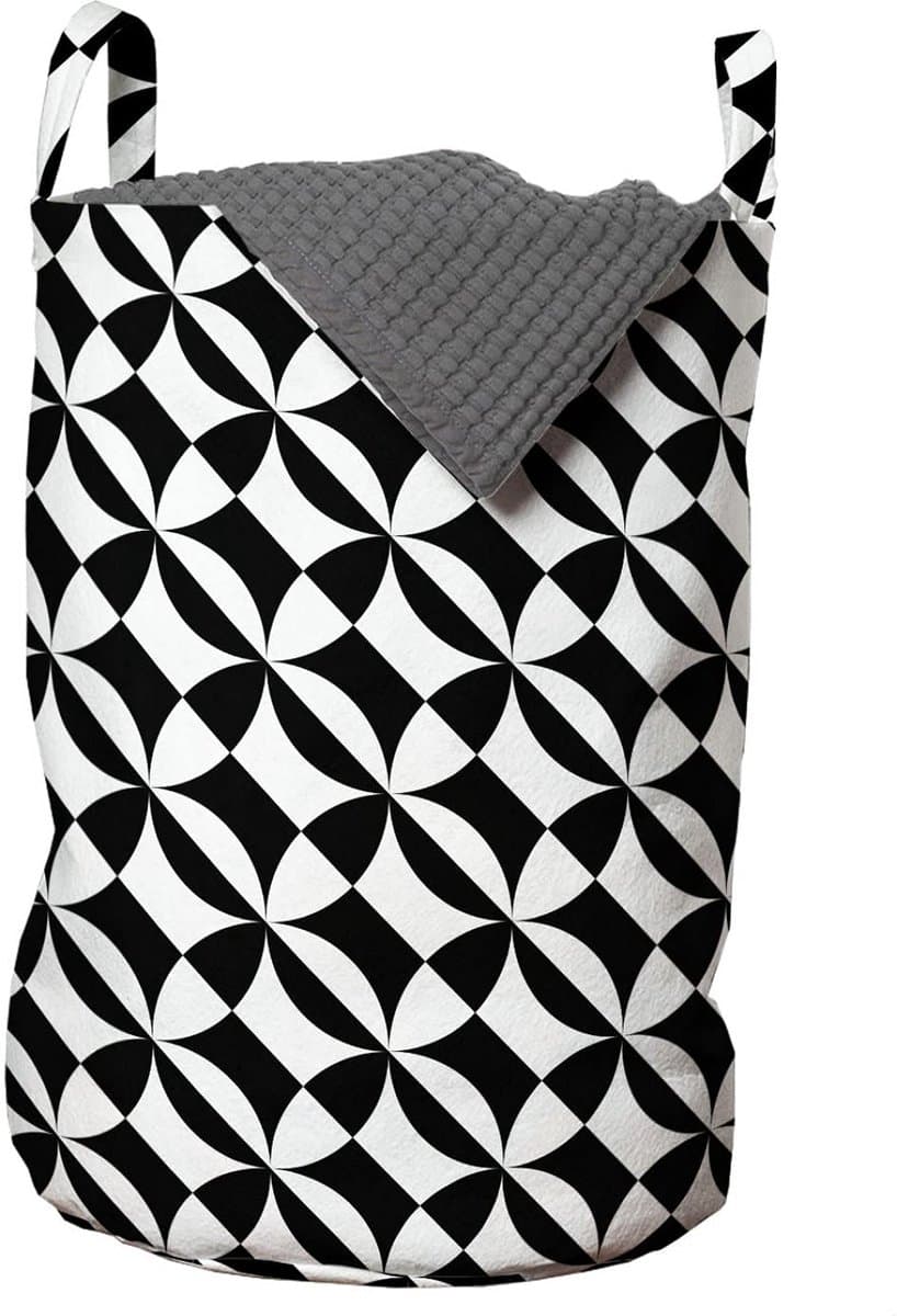 ABAKUHAUS zwart-witte waszak, Boho-diagonale vormen, wasmand met handvatten, trekkoordsluiting, voor wasserettes, 33 cm breed x 49 cm hoog, kolengrijs — afbeelding 1