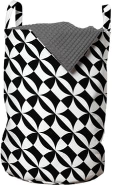ABAKUHAUS zwart-witte waszak, Boho-diagonale vormen, wasmand met handvatten, trekkoordsluiting, voor wasserettes, 33 cm breed x 49 cm hoog, kolengrijs — thumbnail 1