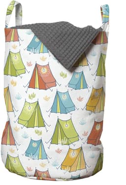 ABAKUHAUS Camping wastas, kleurrijke tenten met flora-versiering, wasmand met handvatten en trekkoord voor wasserettes, meerkleurig — thumbnail 4