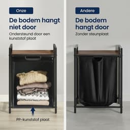 MIRA Home - Wasmand - Wasmand met plank - Was opberger - Vintage - Bruin - Zwart - 50x33x72 — thumbnail 4