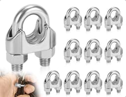Cosensi - Kabelklemmen, roestvrij staal, M4 beugelklem, U-bouten, kabelverbinders - 10 stuks. Voor staalkabels, staaldraad, kabels, waslijn, luifel, bevestiging. — thumbnail 1