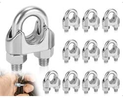 Cosensi - Kabelklemmen, roestvrij staal, M4 beugelklem, U-bouten, kabelverbinders - 10 stuks. Voor staalkabels, staaldraad, kabels, waslijn, luifel, bevestiging.