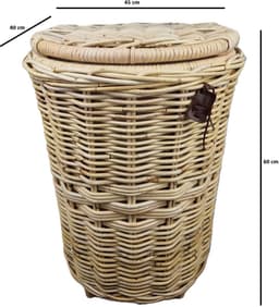 MigoStyling - Wasmand - Halrond - Naturel - Met deksel - Riet - Rotan - Hoogte 60 cm - Uitneembare waszak — thumbnail 3