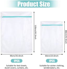 2 x Grote wasnet 60 x 80 cm + 90 x 110 cm Stevige polyester waszak met ritssluiting voor Jas Jurk - Beddengoed - Deken Laken - Quilt Tapijt - Gordijnen - Donsjack - Reisorganisator (wit)|Cyslmuk® — thumbnail 5