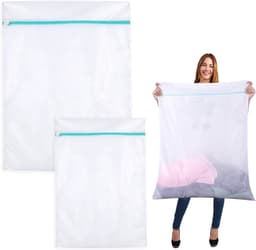 2 x Grote wasnet 60 x 80 cm + 90 x 110 cm Stevige polyester waszak met ritssluiting voor Jas Jurk - Beddengoed - Deken Laken - Quilt Tapijt - Gordijnen - Donsjack - Reisorganisator (wit)|Cyslmuk® — thumbnail 1