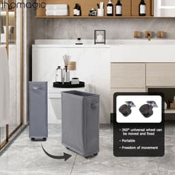 Dunne wasmand op wielen - opvouwbare wasmand - rechthoekige organizer - 40 l donkergrijs — thumbnail 2